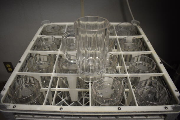 16 Clear Poly Tall Mugs w/ Handles in Dish Caddy. 4.5x3.5x6.5. 16 Times Your Bid! - Image 2 of 2