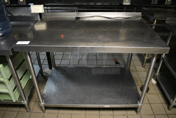 Stainless Steel Commercial Table w/ Undershelf and Backsplash. 48x30x37 - Image 1 of 3