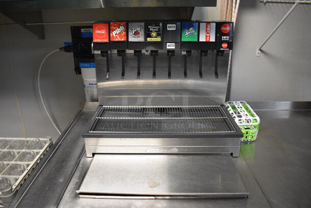 NICE! Stainless Steel Commercial Soda Station w/ 2 Drop In 8 Flavor Carbonated Beverage Machines and 2 Ice Bins. BUYER MUST REMOVE. Table: 96x36x39, Machine: 23.5x14x19 - Image 2 of 9
