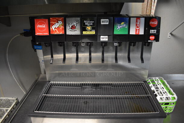 NICE! Stainless Steel Commercial Soda Station w/ 2 Drop In 8 Flavor Carbonated Beverage Machines and 2 Ice Bins. BUYER MUST REMOVE. Table: 96x36x39, Machine: 23.5x14x19 - Image 3 of 9
