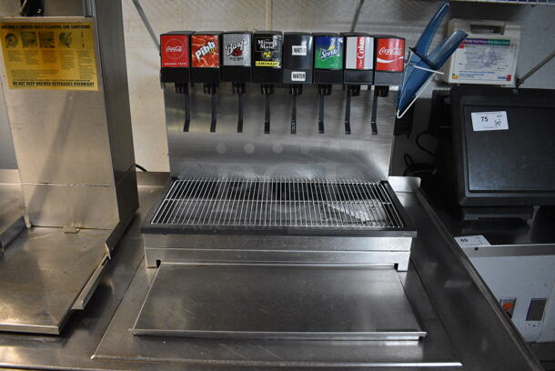 NICE! Stainless Steel Commercial Soda Station w/ 2 Drop In 8 Flavor Carbonated Beverage Machines and 2 Ice Bins. BUYER MUST REMOVE. Table: 96x36x39, Machine: 23.5x14x19 - Image 4 of 9