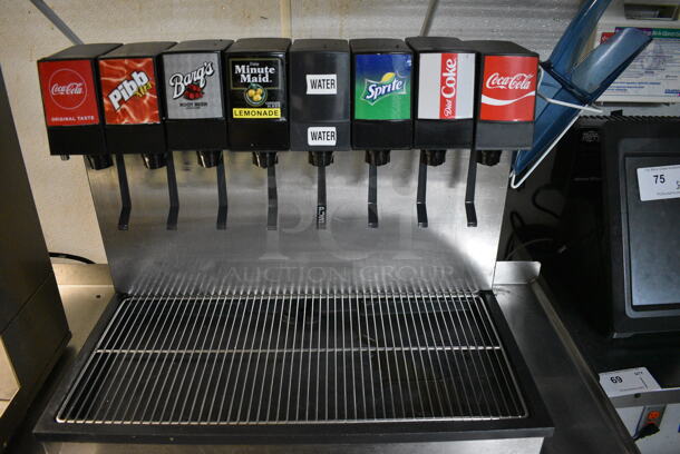 NICE! Stainless Steel Commercial Soda Station w/ 2 Drop In 8 Flavor Carbonated Beverage Machines and 2 Ice Bins. BUYER MUST REMOVE. Table: 96x36x39, Machine: 23.5x14x19 - Image 5 of 9