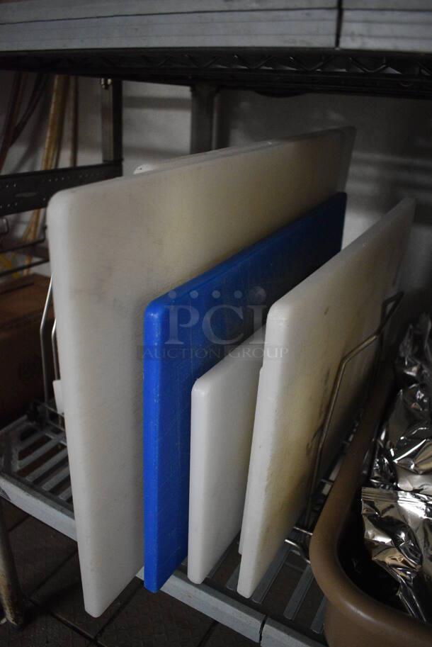 ALL ONE MONEY! Lot of 2 Chrome Finish Cutting Board Racks w/ 6 Various Cutting Boards! Rack: 11x9x10.5 - Image 2 of 4