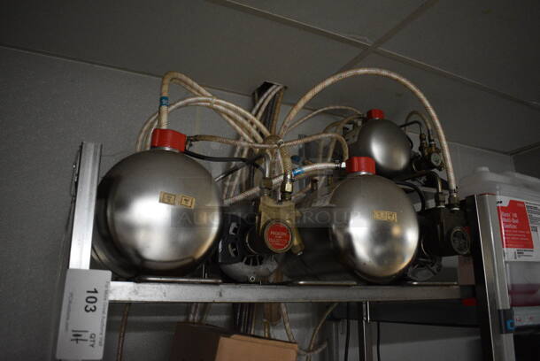 Chrome Finish Soda Rack w/ 11 Soda Pumps, 2 Carbonators and 4 Used BIB Bag In Boxes. BUYER MUST REMOVE. 28x16x86 - Image 4 of 4