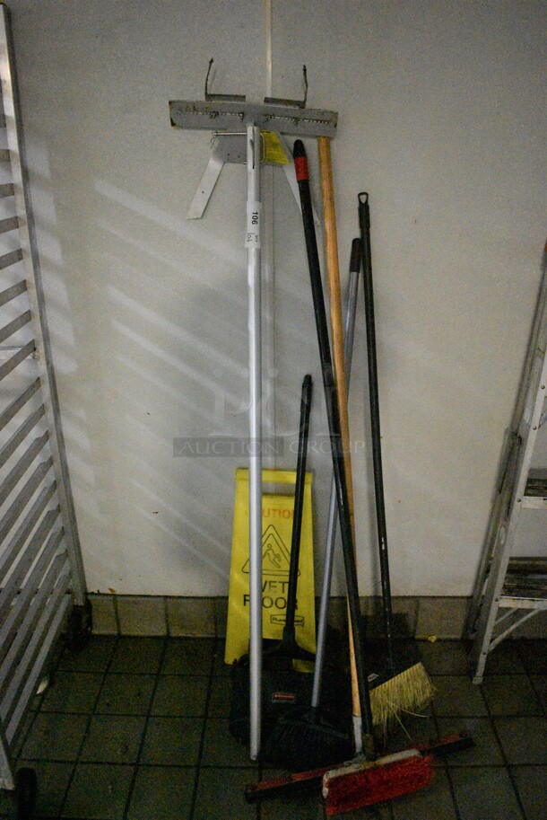 ALL ONE MONEY! Lot of Various Items Including Hood Filter Pole and Brooms!