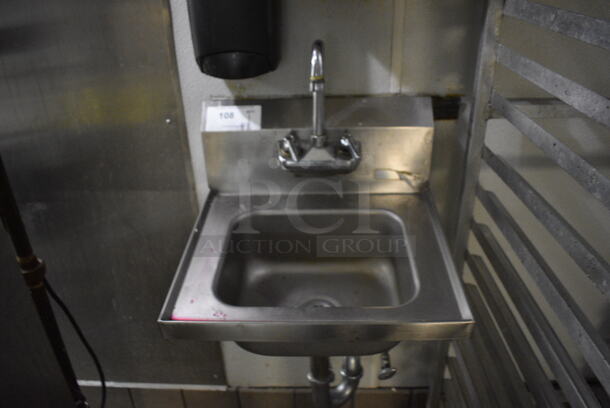 Stainless Steel Wall Mount Single Bay Sink w/ Faucet and Handles. BUYER MUST REMOVE. 17x16x20