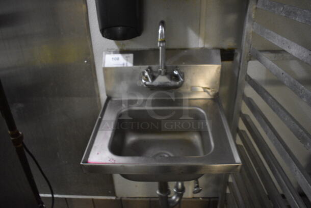 Stainless Steel Wall Mount Single Bay Sink w/ Faucet and Handles. BUYER MUST REMOVE. 17x16x20 - Image 1 of 3