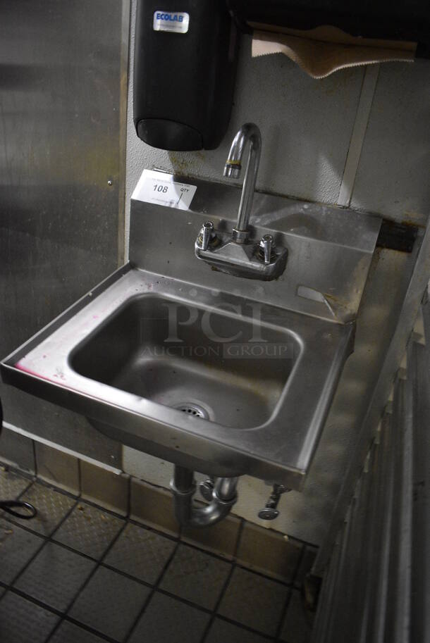 Stainless Steel Wall Mount Single Bay Sink w/ Faucet and Handles. BUYER MUST REMOVE. 17x16x20 - Image 2 of 3