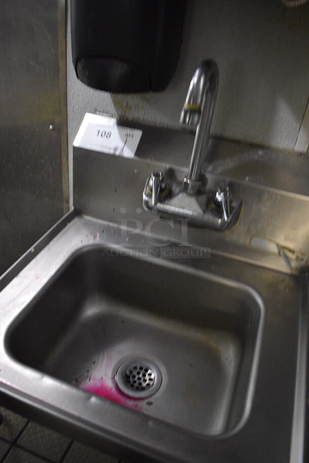 Stainless Steel Wall Mount Single Bay Sink w/ Faucet and Handles. BUYER MUST REMOVE. 17x16x20 - Image 3 of 3