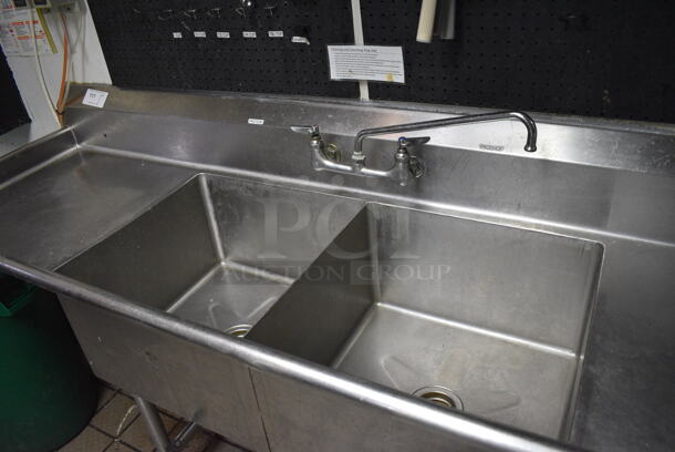 Stainless Steel Commercial 2 Bay Sink w/ Dual Drainboards, Faucet and Handles. BUYER MUST REMOVE. 88x26x41. Bays 20x20x12. Drainboards 22x22x2 - Image 3 of 3