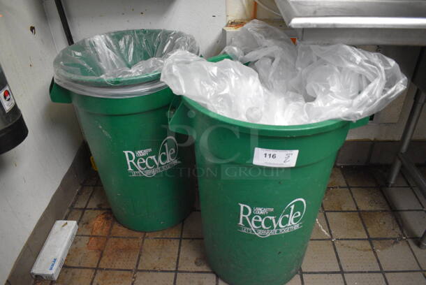 2 Green Trash Cans. 19x21x29. 2 Times Your Bid! - Image 1 of 3