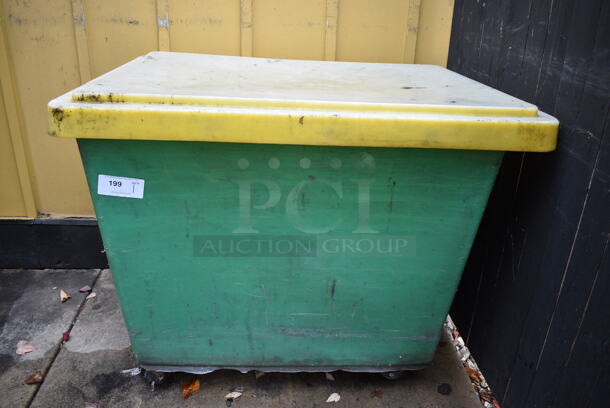 Green and White Poly Bin on Commercial Casters. 45x33x36