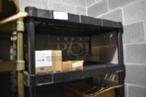 ALL ONE MONEY! Lot of 5 Tier Black Poly Metro Style Shelving Unit w/ Contents Including Drop In Bins. 38x24x73. BUYER MUST DISMANTLE. PCI CANNOT DISMANTLE FOR SHIPPING. PLEASE CONSIDER FREIGHT CHARGES. - Image 2 of 3