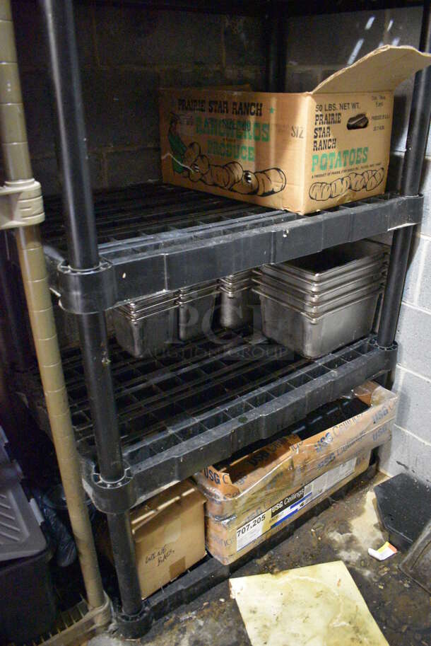 ALL ONE MONEY! Lot of 5 Tier Black Poly Metro Style Shelving Unit w/ Contents Including Drop In Bins. 38x24x73. BUYER MUST DISMANTLE. PCI CANNOT DISMANTLE FOR SHIPPING. PLEASE CONSIDER FREIGHT CHARGES. - Image 3 of 3