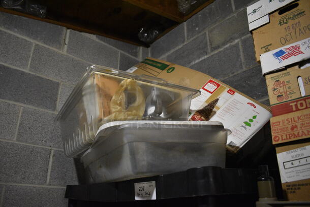 ALL ONE MONEY! Lot of 4 Tier Black Poly Metro Style Shelving Unit w/ Contents Including Poly Bin. 38x24x73. BUYER MUST DISMANTLE. PCI CANNOT DISMANTLE FOR SHIPPING. PLEASE CONSIDER FREIGHT CHARGES. - Image 2 of 3