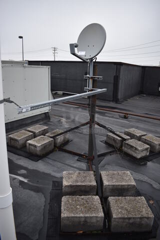 Antenna Dish on Tall Black Mount. BUYER MUST REMOVE. 96x96x82
