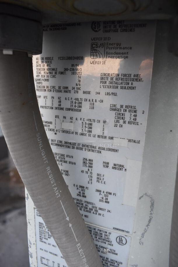GREAT! Trane Model YCD120B3H0DB Metal Commercial Rooftop Air Conditioner. 208-230 Volts, 3 Phase. BUYER MUST REMOVE. 117x64x49 - Image 9 of 10