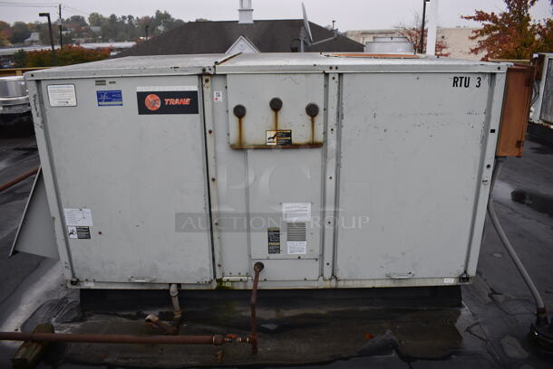 GREAT! Trane Model YCD120B3H0DB Metal Commercial Rooftop Air Conditioner. 208-230 Volts, 3 Phase. BUYER MUST REMOVE. 117x64x49 - Image 1 of 7