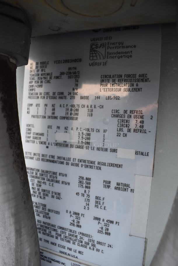 GREAT! Trane Model YCD120B3H0DB Metal Commercial Rooftop Air Conditioner. 208-230 Volts, 3 Phase. BUYER MUST REMOVE. 117x64x49 - Image 5 of 7