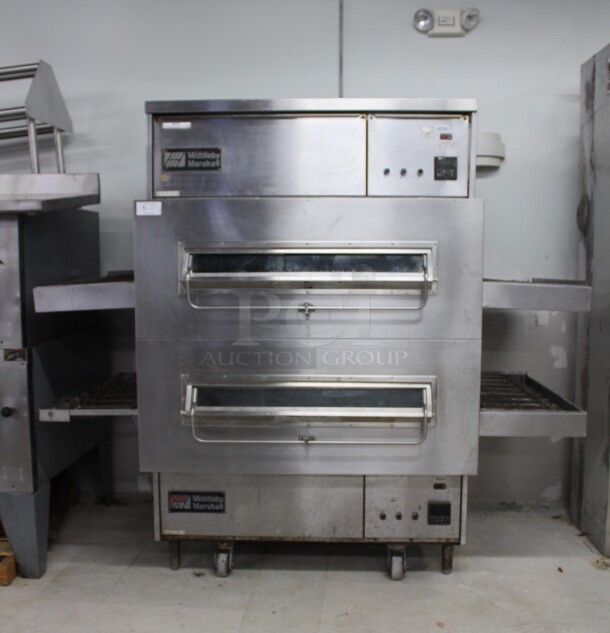AWESOME! Middleby Marshall Model PS360WB Pacesetter Commercial Stainless Steel Natural Gas Double Conveyor Pizza Oven. 90x34.5x82 Working When Removed! 2X Your Bid!