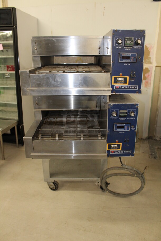 FANTASTIC! Bakers Pride Model AP018 Commercial Stainless Steel Electric Double Conveyor Pizza Oven On Equipment Stand With Commercial Casters. 79x30x59. 115/208V. 3 Phase. Working When Removed! 2X Your Bid! - Image 2 of 10