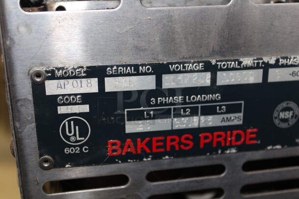 FANTASTIC! Bakers Pride Model AP018 Commercial Stainless Steel Electric Double Conveyor Pizza Oven On Equipment Stand With Commercial Casters. 79x30x59. 115/208V. 3 Phase. Working When Removed! 2X Your Bid! - Image 4 of 10