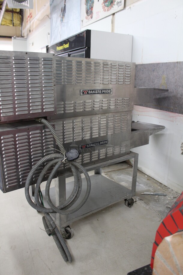 FANTASTIC! Bakers Pride Model AP018 Commercial Stainless Steel Electric Double Conveyor Pizza Oven On Equipment Stand With Commercial Casters. 79x30x59. 115/208V. 3 Phase. Working When Removed! 2X Your Bid! - Image 6 of 10