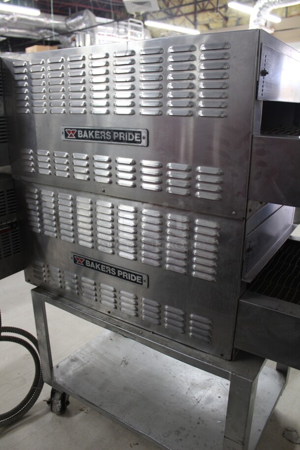 FANTASTIC! Bakers Pride Model AP018 Commercial Stainless Steel Electric Double Conveyor Pizza Oven On Equipment Stand With Commercial Casters. 79x30x59. 115/208V. 3 Phase. Working When Removed! 2X Your Bid! - Image 7 of 10