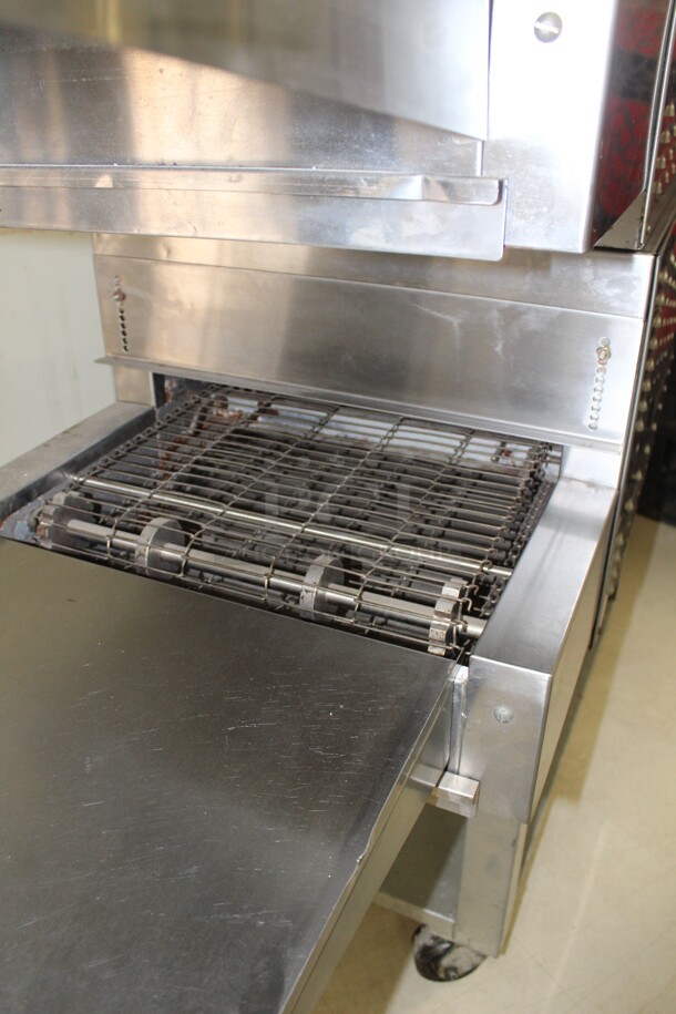 FANTASTIC! Bakers Pride Model AP018 Commercial Stainless Steel Electric Double Conveyor Pizza Oven On Equipment Stand With Commercial Casters. 79x30x59. 115/208V. 3 Phase. Working When Removed! 2X Your Bid! - Image 10 of 10