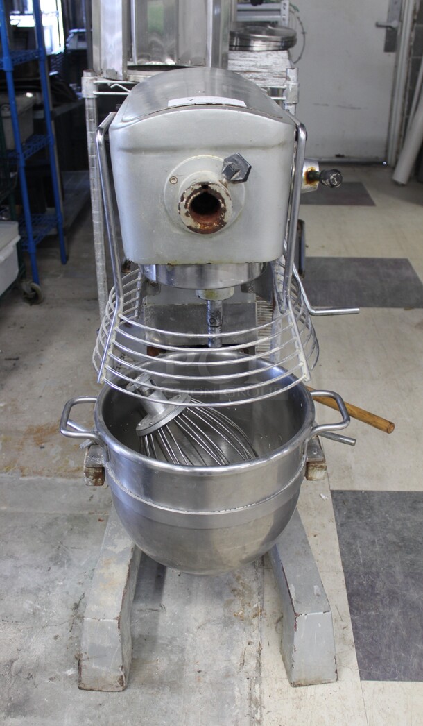 WOAH! Model VFM30B-A Commercial 30qt Planetary Floor Mixer With Safety Cage, Stainless Steel Bowl, And Commercial Whisk Attachment. 21x22x44.5. 110V/60Hz. Working When Removed!