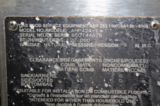 AWESOME! Wolf Model AHP424-1 Commercial Stainless Steel 4 Burner Natural Gas Countertop Range On Equipment Stand On Commercial Casters. 26x30x40. Working When Removed! - Image 5 of 8