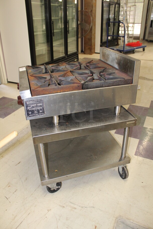 AWESOME! Wolf Model AHP424-1 Commercial Stainless Steel 4 Burner Natural Gas Countertop Range On Equipment Stand On Commercial Casters. 26x30x40. Working When Removed! - Image 6 of 8