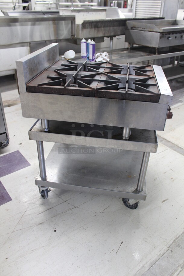 AWESOME! Wolf Model AHP424-1 Commercial Stainless Steel 4 Burner Natural Gas Countertop Range On Equipment Stand On Commercial Casters. 26x30x40. Working When Removed! - Image 8 of 8