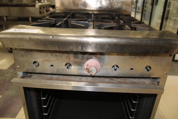 GREAT FIND! Commercial Stainless Steel Natural Gas 4 Burner Range With Oven On Commercial Casters. 24x32x56. Working When Removed!  - Image 3 of 7