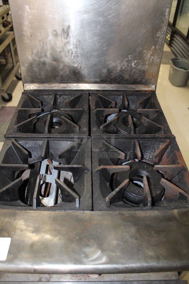 GREAT FIND! Commercial Stainless Steel Natural Gas 4 Burner Range With Oven On Commercial Casters. 24x32x56. Working When Removed!  - Image 4 of 7