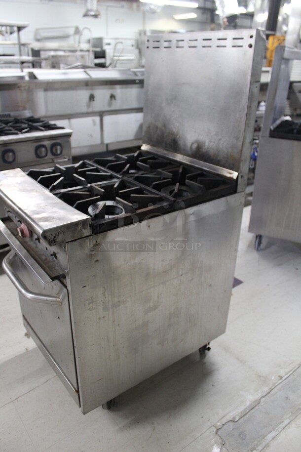 GREAT FIND! Commercial Stainless Steel Natural Gas 4 Burner Range With Oven On Commercial Casters. 24x32x56. Working When Removed!  - Image 5 of 7