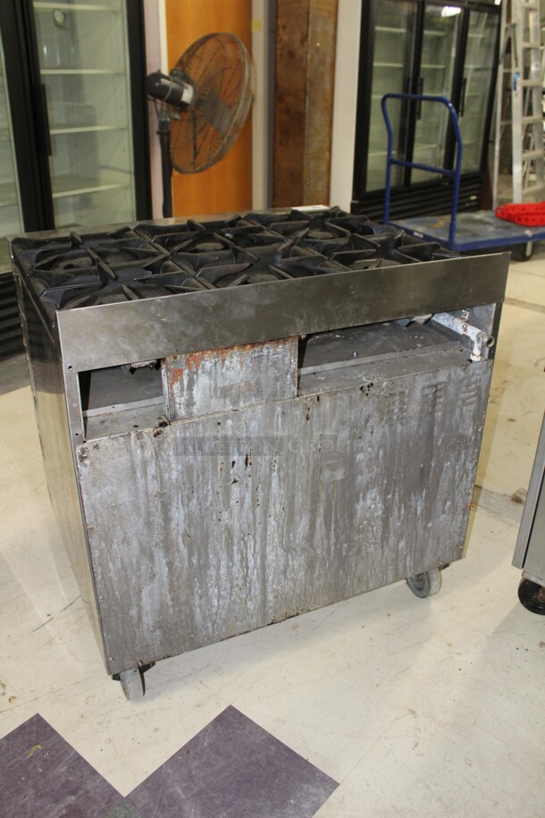 TERRIFIC! Electrolux Model ACFG36 Commercial Stainless Steel Natural Gas 6 Burner Range With Oven On Commercial Casters. 36x32.5x37. Working When Removed!  - Image 7 of 8