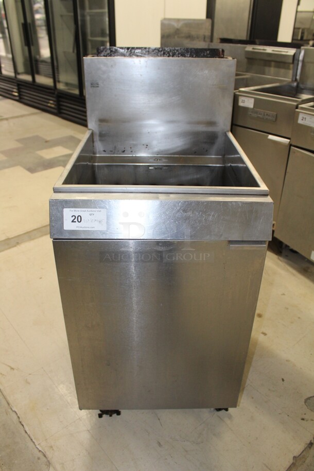 FABULOUS! Vulcan Model EF5 Commercial Stainless Steel Natural Gas 60-70lb Floor Fryer On Commercial Casters. 21x60x46.5. Working When Removed! 