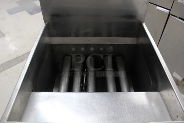 FABULOUS! Vulcan Model EF5 Commercial Stainless Steel Natural Gas 60-70lb Floor Fryer On Commercial Casters. 21x60x46.5. Working When Removed!  - Image 2 of 8