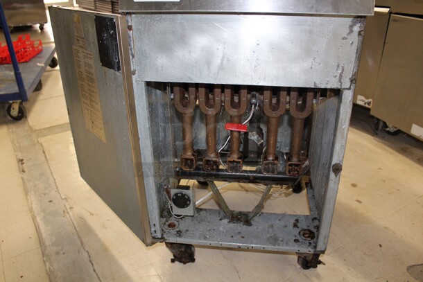 FABULOUS! Vulcan Model EF5 Commercial Stainless Steel Natural Gas 60-70lb Floor Fryer On Commercial Casters. 21x60x46.5. Working When Removed!  - Image 3 of 8