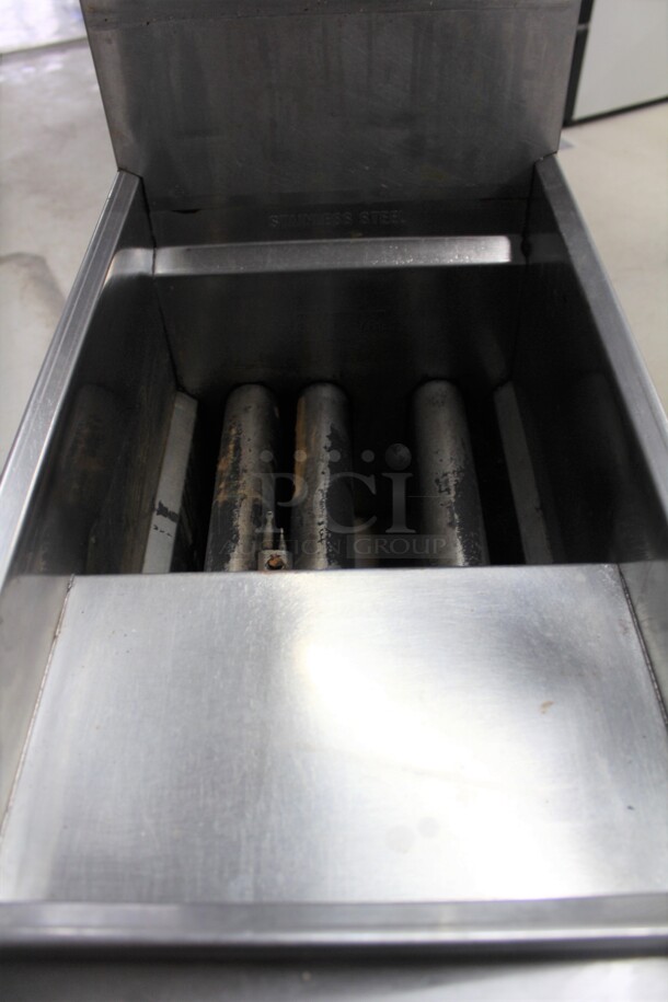 AMAZING! American Range Model AF-35/50 Commercial Stainless Steel Natural Gas 35-50lb Floor Fryer On Commercial Casters. 15.5x31x44.5 Working When Removed!  - Image 2 of 7