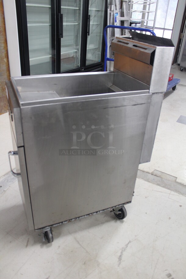 SUPER FIND! Royal Commercial Stainless Steel Natural Gas 35-50lb Floor Fryer On Commercial Casters. 15.5x31x44.5. Working When Removed! - Image 3 of 5