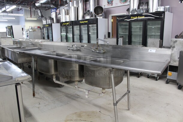 WOW! Eagle Commercial Stainless Steel Three Compartment Sink With Double Drainboards And Two Faucets. 120x29.5x43 - Image 1 of 10