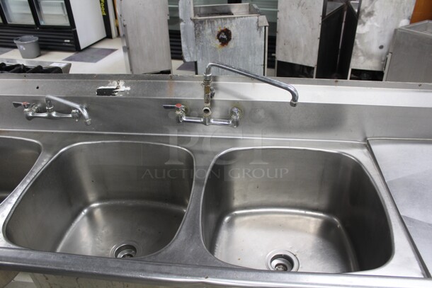 WOW! Eagle Commercial Stainless Steel Three Compartment Sink With Double Drainboards And Two Faucets. 120x29.5x43 - Image 3 of 10