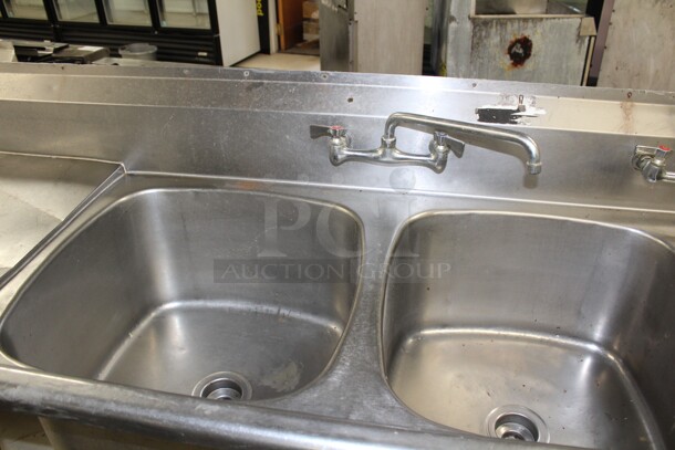 WOW! Eagle Commercial Stainless Steel Three Compartment Sink With Double Drainboards And Two Faucets. 120x29.5x43 - Image 4 of 10