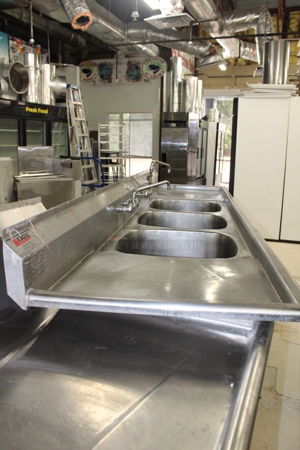 WOW! Eagle Commercial Stainless Steel Three Compartment Sink With Double Drainboards And Two Faucets. 120x29.5x43 - Image 8 of 10