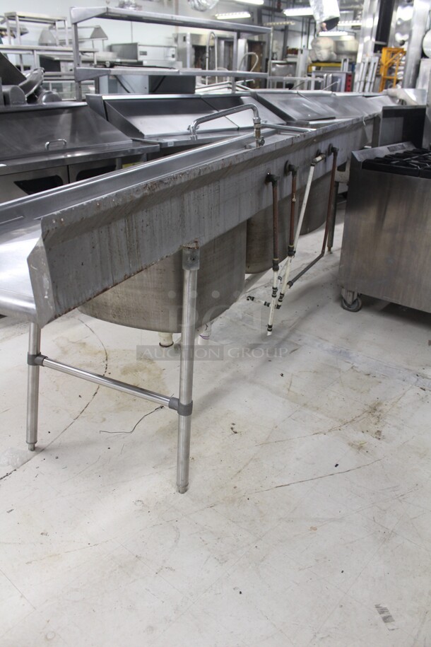WOW! Eagle Commercial Stainless Steel Three Compartment Sink With Double Drainboards And Two Faucets. 120x29.5x43 - Image 9 of 10