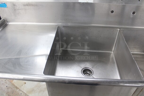 SUPER! Commercial Stainless Steel Three Compartment Sink With Double Drainboards And One Faucet. 120x30x49 - Image 4 of 8