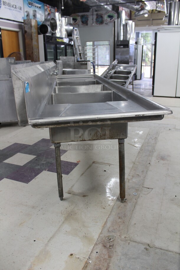 SUPER! Commercial Stainless Steel Three Compartment Sink With Double Drainboards And One Faucet. 120x30x49 - Image 5 of 8