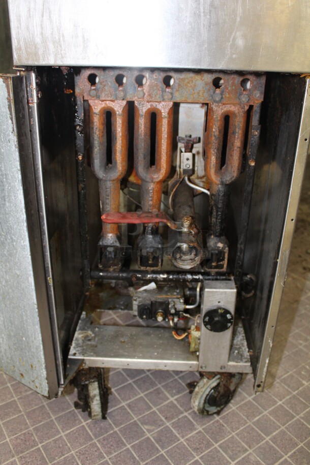 NICE! American Range Commercial Stainless Steel Natural Gas 35-50lb Floor Fryer On Commercial Casters. 15.5x30x46. Working When Removed! - Image 2 of 7